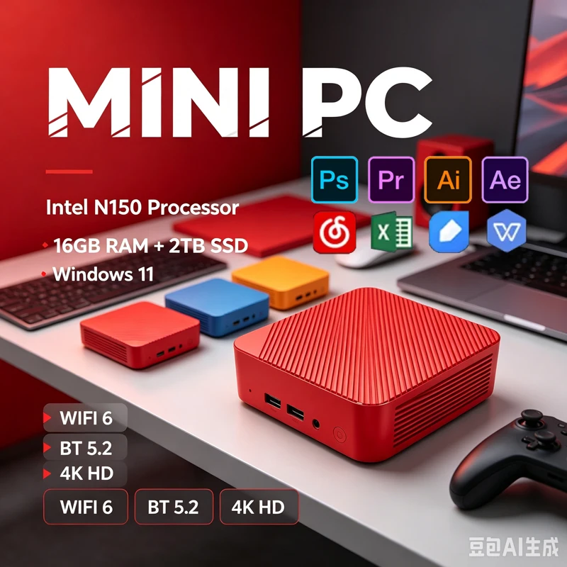 Czerwony Mini PC Intel N150 Wi – Pc Gaming Editing recenzja i cena